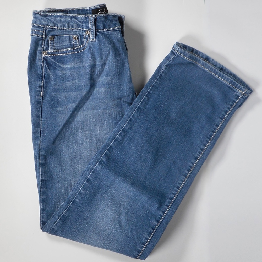 Earl Jeans 12 Denim Blue Straight Leg Bling Flap Pocket 32 x30.5 Fleur De Lis - Picture 9 of 10